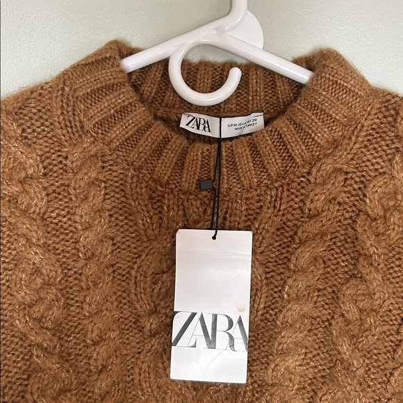Zara Cropped Cable Knit Heavy Sweater - Brown Taupe- size M - Picture 5 of 8